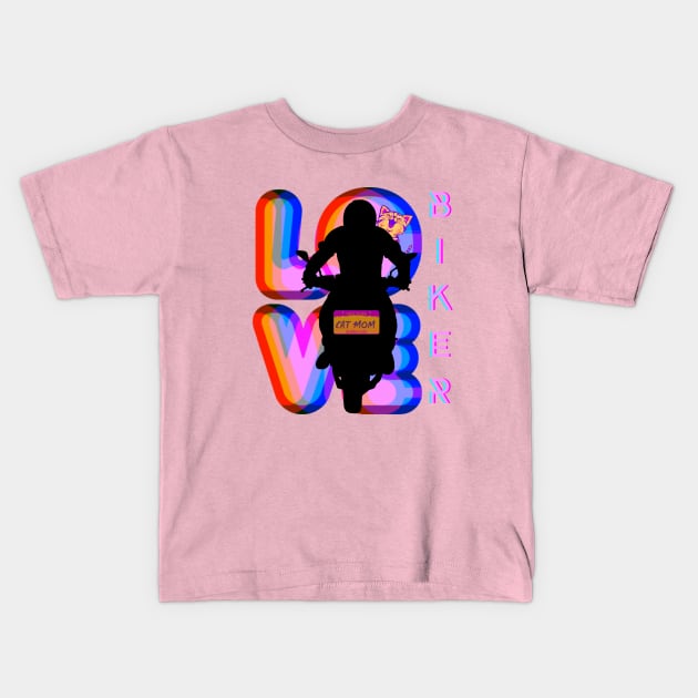 BIKER AND BEST RAINBOW CAT MOM MOTORCYCLE RIDER Kids T-Shirt by DAZu